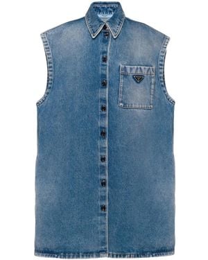 Prada Camicia Denim Smanicata - Blu