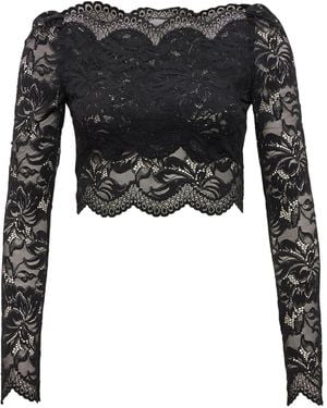 Rabanne Floral-Lace Long-Sleeve Top - Black