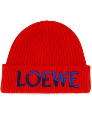 Loewe Logo-Embroidered Ribbed-Knit Beanie Hat