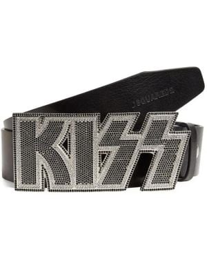 DSquared² Rhinestone-Embellished Buckle Belt - Black