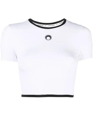 Marine Serre Embroidered-Motif Crop Top - White