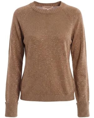 Twinset Flecked-Knit Raglan-Sleeve Jumper - Brown