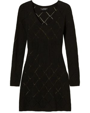 Twinset Diamond-Pattern Long-Sleeve Mini Dress - Black