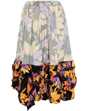 Comme des Garçons Floral-Print Midi Skirt - Grey