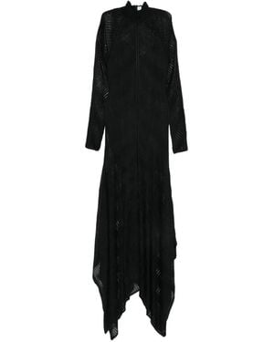 Zimmermann Chevron Asymmetric Pointelle-Knit Handkerchief-Hem Maxi Dress - Black
