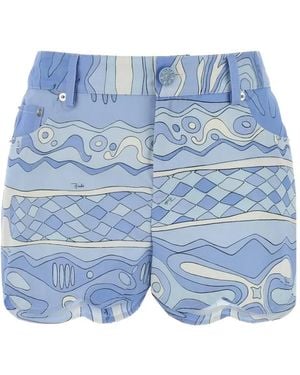 PUCCI Printed Scalloped-Hem Cotton Shorts - Blue
