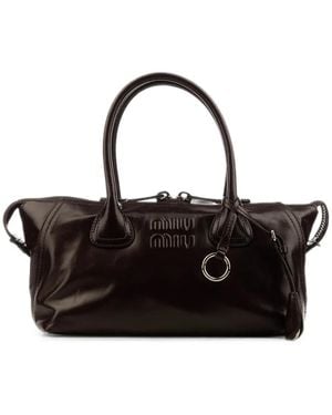 Miu Miu Logo-Embossed Leather Tote Bag - Black