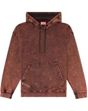 DIESEL Acid-Wash-Effect Logo-Patch Hoodie - Red