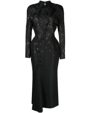 Saiid Kobeisy Brocade-Effect Long-Sleeve Dress - Black
