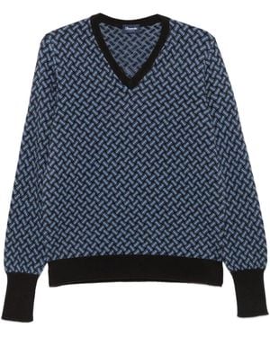 Drumohr V-neck geometric-pattern sweater - Blau