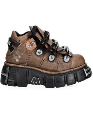 New Rock Logo-Plaque Platform Boots - Black