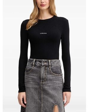 La Mania Gin Ribbed-Knit Logo-Print Top - Black