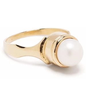 Beatriz Palacios Anillo De Sello En Plata Bañada En Oro Con Perlas De Agua Dulce - Metálico