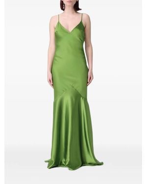 Elisabetta Franchi Satin Open-Back Maxi Dress - Green