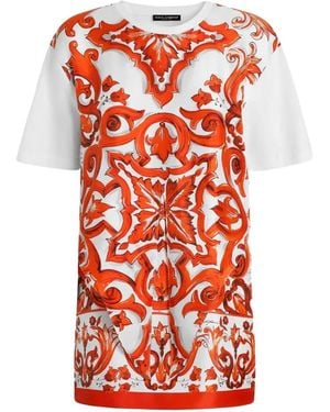 Dolce & Gabbana Majolica-Print Jersey And Twill Mini Dress - Red