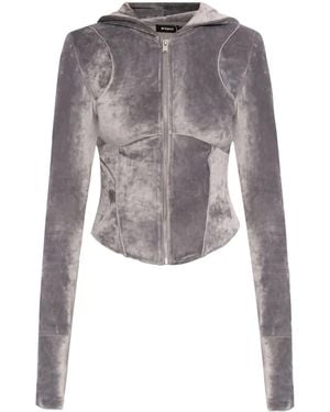 MISBHV Rhinestone-Logo Cropped Hoodie - Grey