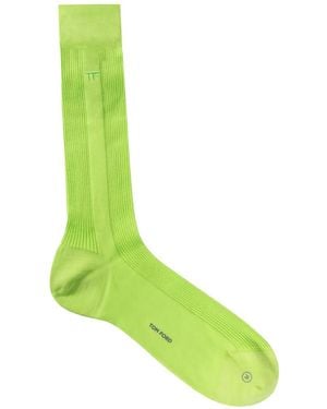 Tom Ford Logo-Embroidered Ribbed Socks - Green