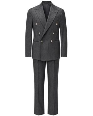 Franzese Collection Rolls Royce Herringbone Double-Breasted Suit - Black