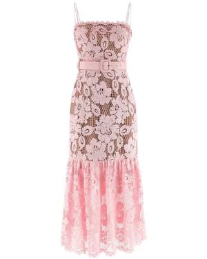 Self-Portrait Crochet Lace Midi Dress - Pink