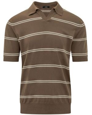 Hōsio Striped Cotton Polo Shirt - Brown