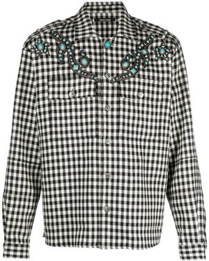 Roberto Cavalli Studded Gingham Wool-Blend Shirt - Black