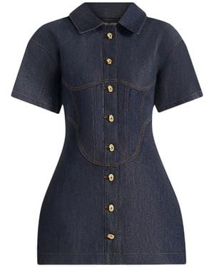 Manière De Voir Mathilde Corset Contrast Stitch Denim Dress - Blue