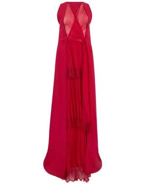 Alberta Ferretti Lace-Trim Maxi Dress - Red