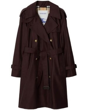 Burberry Mid-Length Gabardine Castleford Trench Coat - Purple
