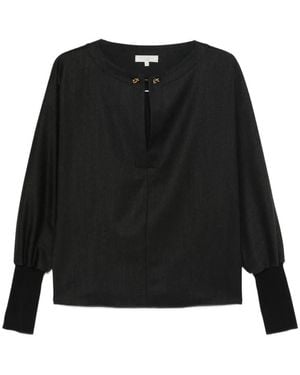 Antonelli Keyhole Detail Long Sleeve Top - Black