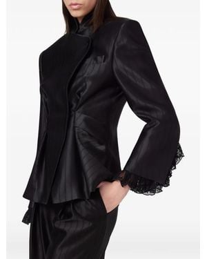 GIUSEPPE DI MORABITO Pinstriped Lace-Trim Jacket - Black