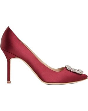Manolo Blahnik 100Mm Hangisi Crystal-Embellished Satin Court Shoes - Pink