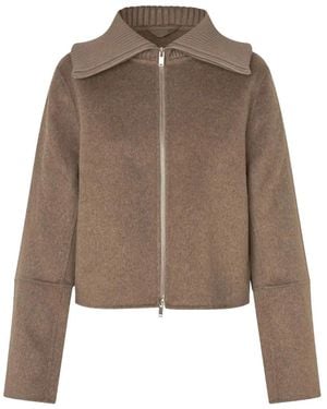 Samsøe & Samsøe Sacleo Ribbed-Collar Zip-Up Jacket - Brown