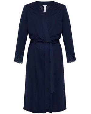 Hanro Azelia Lace-Trim Dressing Gown - Blue