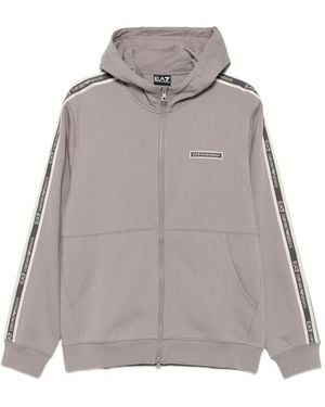 EA7 Logo-Tape Zip-Up Hoodie - Gray