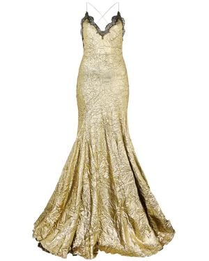 Roberto Cavalli Craquelé Lace Maxi Dress - Metallic