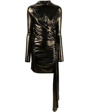 Blumarine Draped Metallic Long-Sleeve Dress - Black