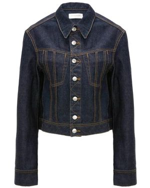 Victoria Beckham Contrast-Stitch Cropped Denim Jacket - Blue