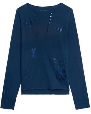 Zadig & Voltaire Embellished V-Neck Top - Blue