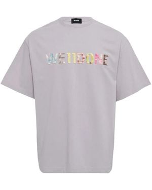 we11done T-Shirt Mit Kariertem Logo - Grau