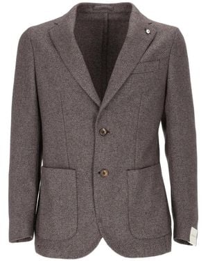 L.B.M. 1911 Herringbone-Pattern Single-Breasted Blazer - Brown
