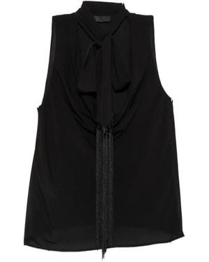 Liu Jo Fringe-Detail Pussy-Bow Top - Black