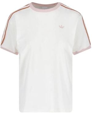 adidas Embroidered-Stripe Trefoil-Logo T-Shirt - White