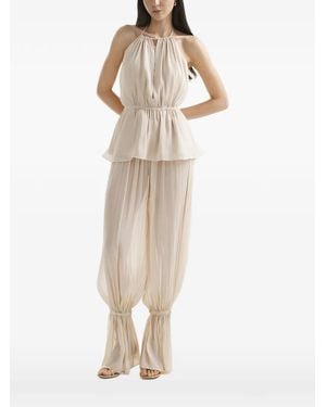 Mia Peculiar Halterneck Peplum Top - Natural