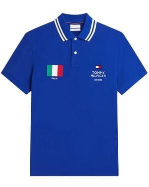 Tommy Hilfiger Logo-Embroidered Tipped Polo Shirt - Blue