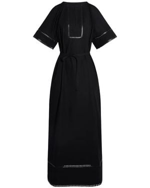 Yves Salomon Short-Sleeve Leather-Detail Maxi Dress - Black