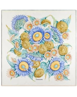 Ferragamo Floral-Print Scarf - Blue