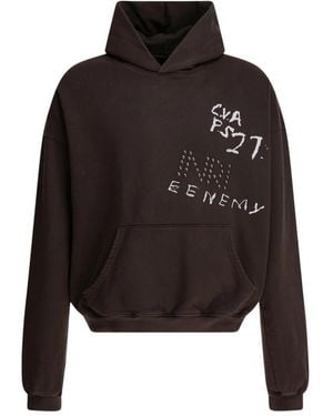 RRR123 Stud-Detail Printed Hoodie - Black