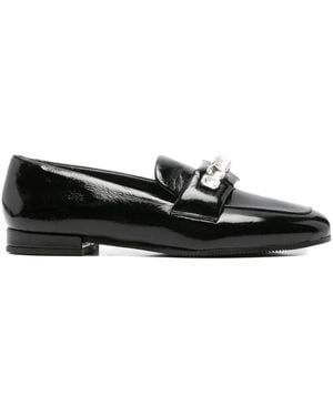 Evaluna Embellished Calf-leather Loafers - ブラック