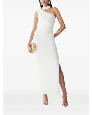 BWLDR Annie One-Shoulder Ruched Maxi Dress - White