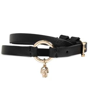 McQueen Skull-Charm Leather Bracelet - Black